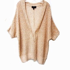 Lane Bryant Cream Tan Metallic Gold Cotton Blend Cardigan Short Sleeves Sz 18/20